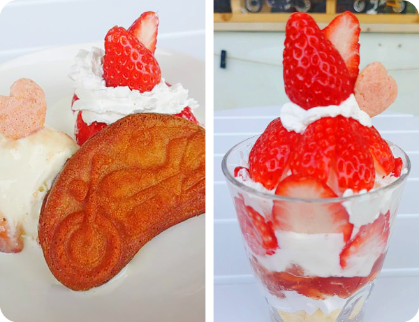 バイク焼きといちごのデザート/いちごパフェ